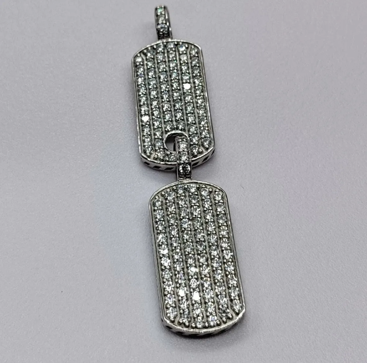 Authentic Divine Harmony: 14K White Gold Plated Double Dog Tag Charm Pendant