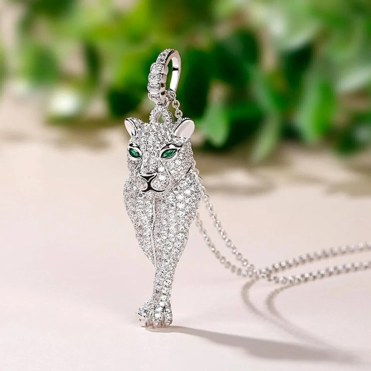 Authentic Leopard's Grace: The Enigmatic Diamond Pendant of Enchanted Allure