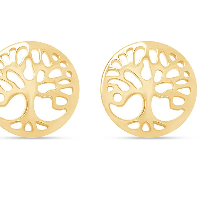Authentic Beautiful Tree of Life 14K Yellow Gold Plated Stud Earrings For Women's