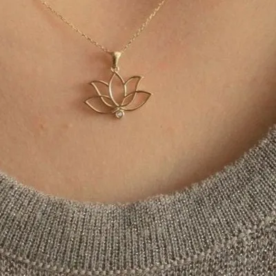 Authentic Lotus Awakening Simulated Diamond Pendant In 14K Gold Plated Light