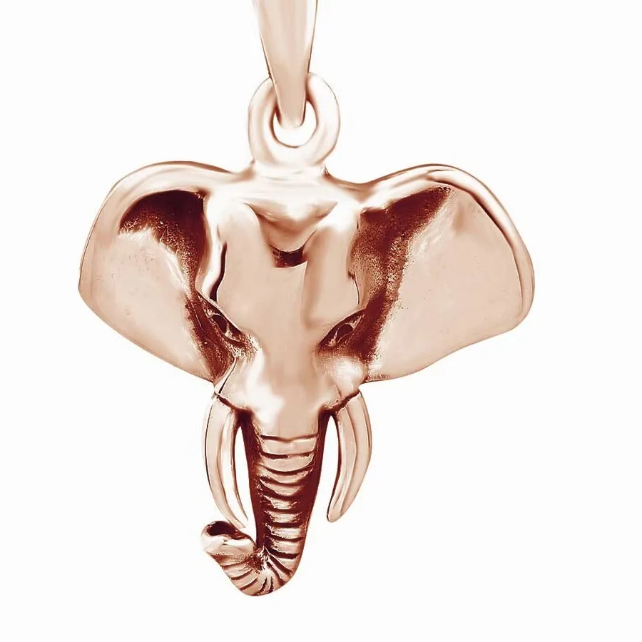Authentic Animal Safari Elephant Head Pendant Necklace 14K Rose Gold Plated Sterling 18"