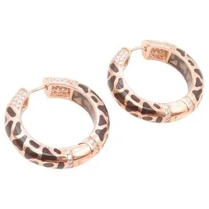 Authentic 925 Sterling Silver Vintage Earrings Gold Plated CZ Leopard Spot Hoops EG14522