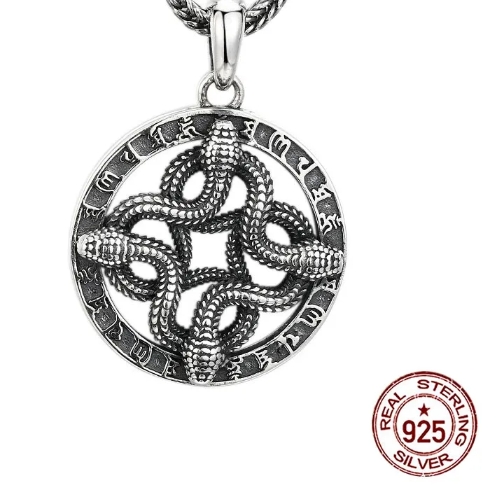 Authentic 925 sterling silver pendant with Chinese style year of the snake Zodiac Snake Pendant retro vintage vintage accessory