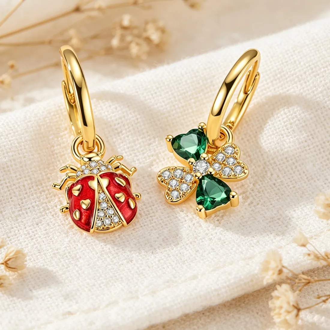 Authentic Celestial Fortune Clover and Ladybug Sacred Asymmetrical Talismans
