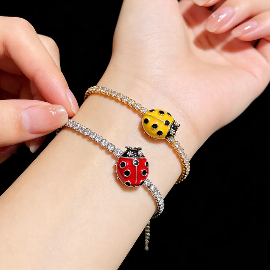 Authentic Charming Ladybug Cz Bracelet Polished Tone Cubic Zirconia Jewelry Casual Weekend Outings And Campus Style