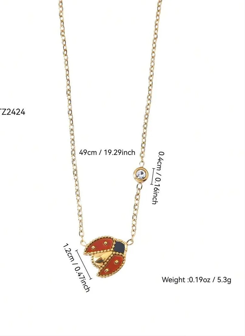 Authentic Minimalist Ladybug Pendant Necklace With Rhinestone For Women