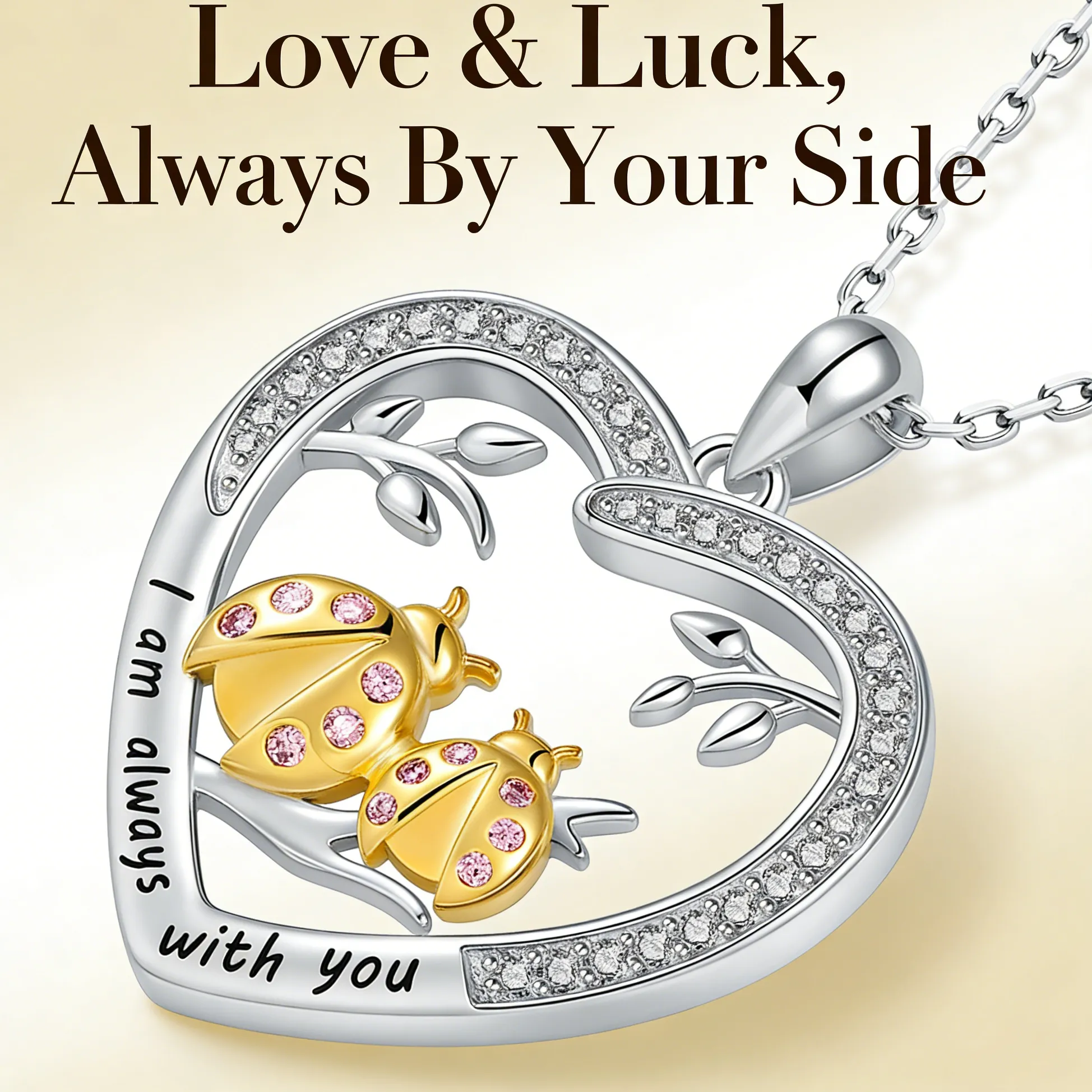 Authentic Sparkling Ladybug Heart Pendant Necklace Ladybug Lovers Holiday