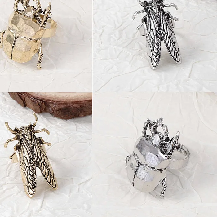 Authentic 1pc Vintage Creative Cicada Ladybug Opening Ring For Men Women Personalized Design Finger Ring Jewelry Accessories Gifts