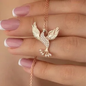 Authentic 14K Yellow Gold Plated 1.5Ct Round Cut White Moissanite Phoenix Pendant