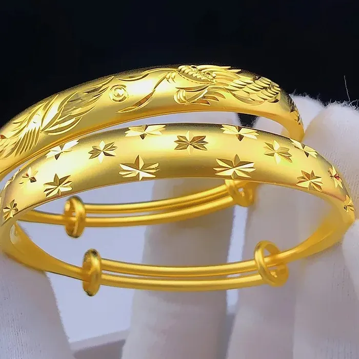 Authentic Gold Tone Plated Dragon Phoenix Lucky Starry Sky Open Cuff Bangle Stackable Metal Ethnic Oriental Style For Women Girls Daily Wedding Festival Banquet Travel Wrist Jewelry Birthday Anniversary Holiday For Her