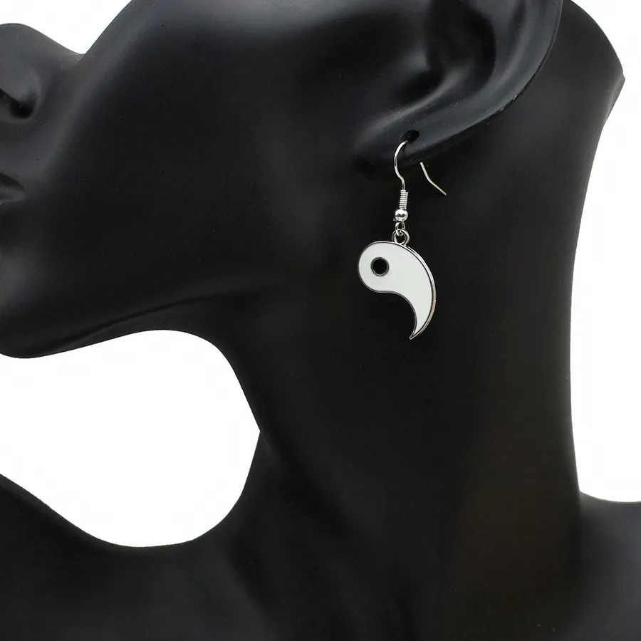 Authentic Asymmetric Tai Chi Yin Yang Bagua Black White Color Round Drop Earring for Women Creative Girl Jewelry Lover Good Friend