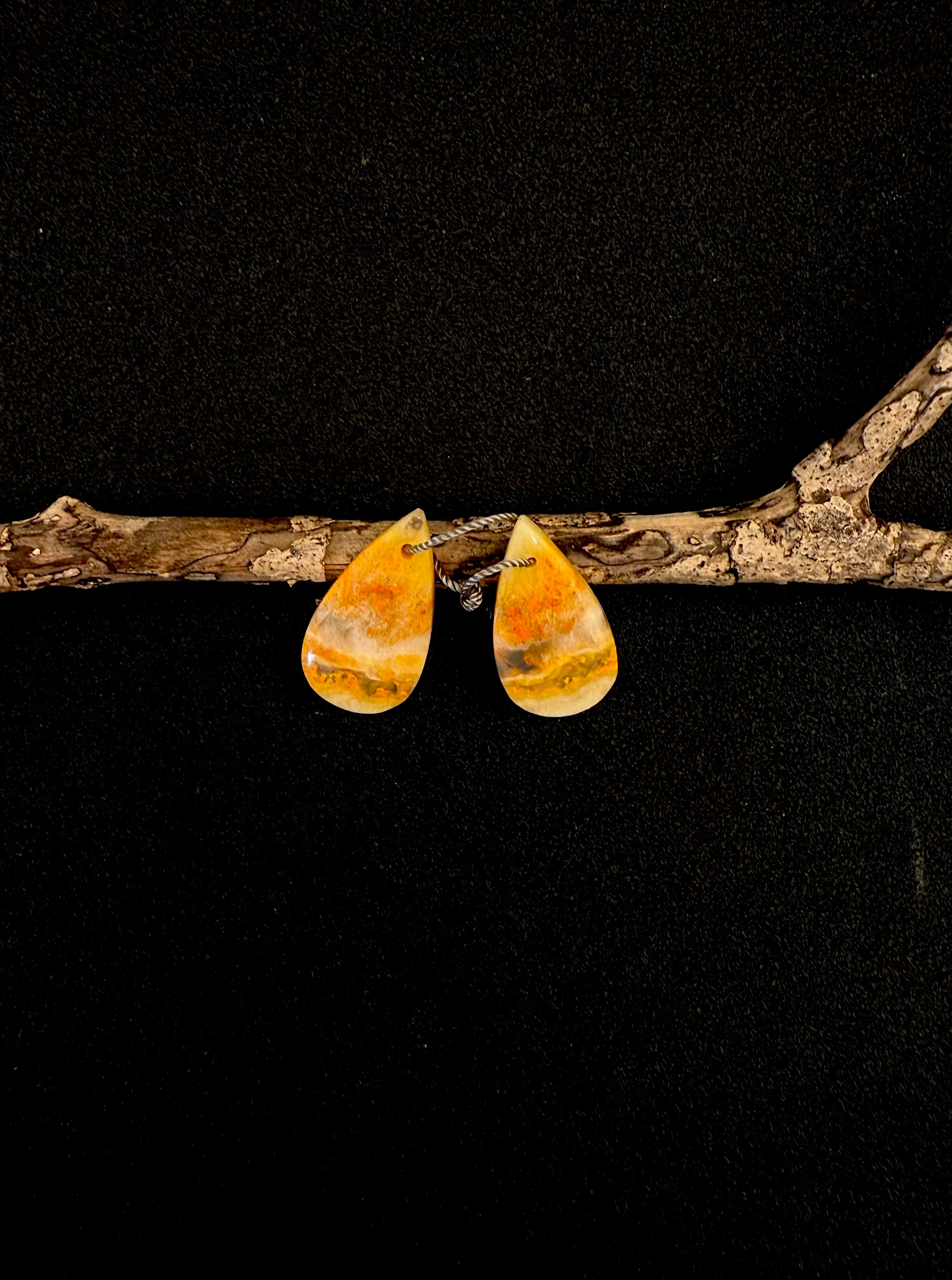 Authentic Natural stone Bumble Bee Stone Water Drop Earrings - DIY Handmade Jewelry 23×12×2mm, 4g