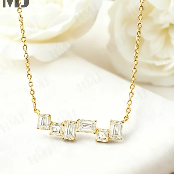 Authentic Moissanite Necklace with3CT D Color Asscher/Emerald Cut Moissanite S925Plated White Yellow Rose Gold Chain Engagement Daily