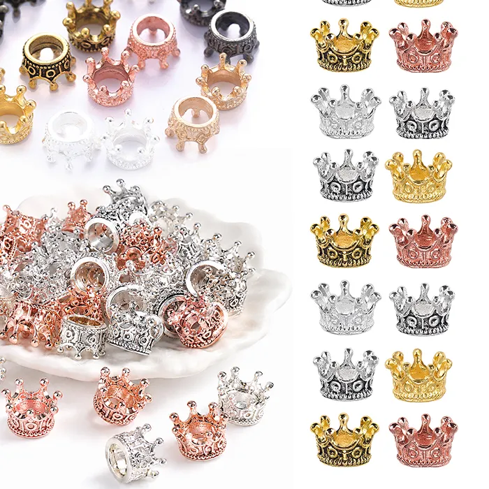 Authentic 12-24PCS/Lot Mini Crown Spacer Beads Random Mix Colors DIY Handcraft Necklace Bracelet Crown Charms Pendant Decorative Props ZYF
