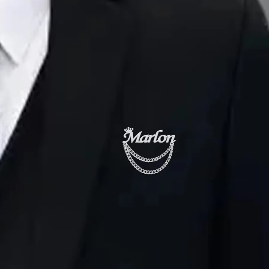 Authentic Personalized Name Brooch Customized Crown Pins Jewelry Badge for Men Women Father's Day Christmas Gifts