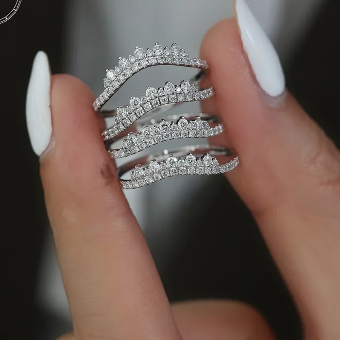 Authentic Aazuo Diamond Jewelry 18K Gold Real Diamonds Classic Crown Lines Ring For Women Luxury Engagement Halo anillos mujer