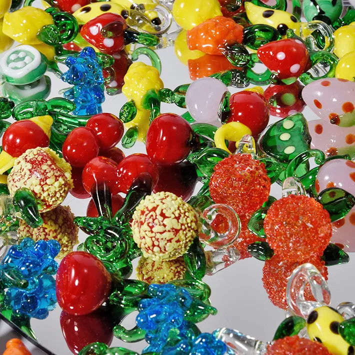 Authentic 6/20Pcs Mix Styles Lampwork Food Vegetable Eggplant Pendant Jewelry Bulk Glass Fruit Cherry Lemon Watermelon Strawberry Pendant