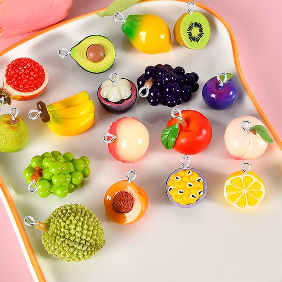 Authentic 10PCS 3D Simulated Fruit Series Flat Back Charms For Earrings Bracelet Hairpin DIY Jewelry Pendants Decoration Accessories