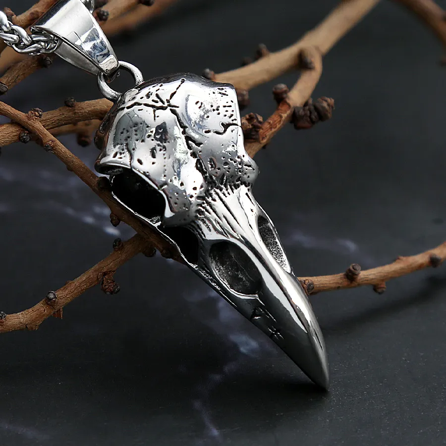 Authentic Nordic Viking Crow Head Odin Pendant Necklace For Men 316L Punk Hip Hop Teens Animal Personality Jewelry
