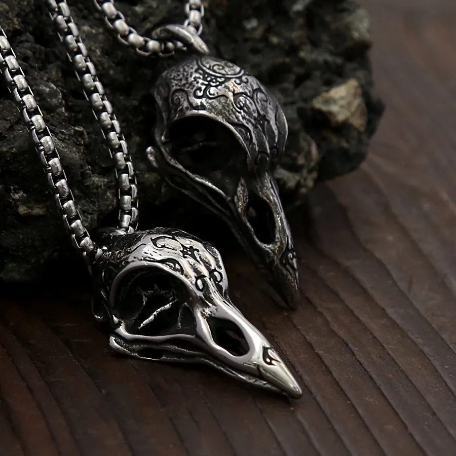 Authentic The Allfather's Vigil: Retro Nordic Odin Crow Skull Pendant