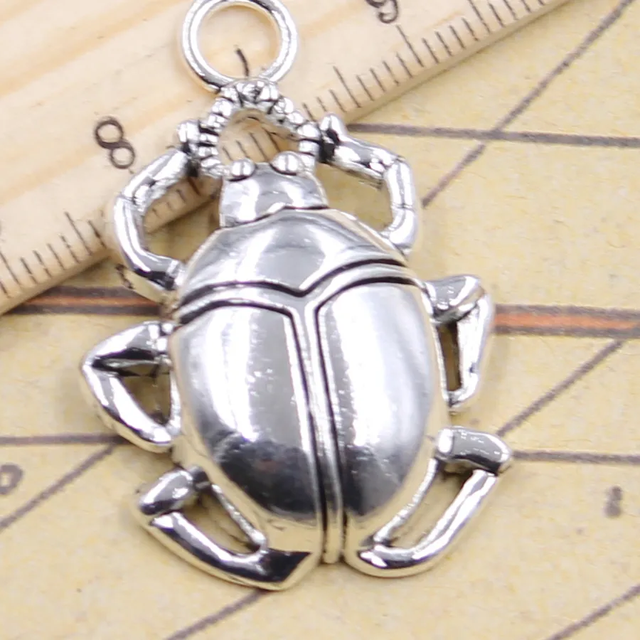 Authentic Sacred Scarab Beetle Transformation Talismans - Decadal Set of Ten Antique Silver Protection Pendants