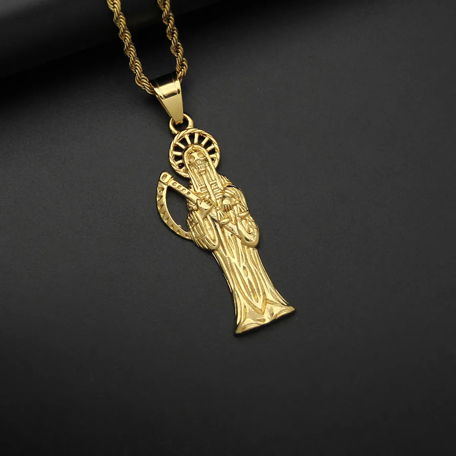 Authentic Creative Scythe Death Skull Pendant Charming Men's Necklace Hip Hop Punk Accessories Party Jewelry