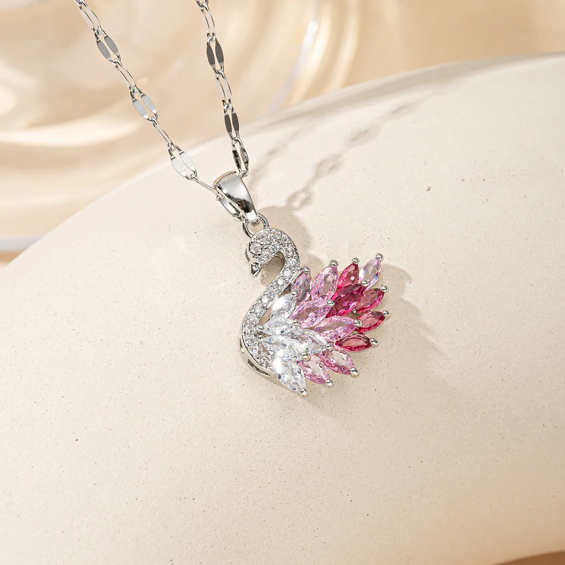Authentic Crystal Swan Pendant Necklaces, Multi-Color Cubic Zirconia Swan Necklaces for Women, Gold & Silver Plated