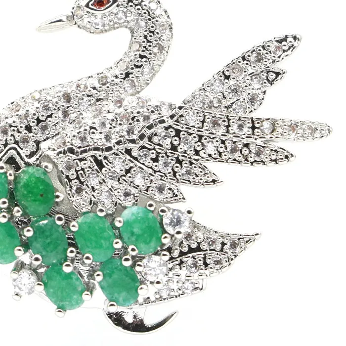 Authentic Buy 5 Get 1 Free 30x28mm Luxury Swan Shape Pink Tourmaline Real Green Emerald CZ Silver Pendant