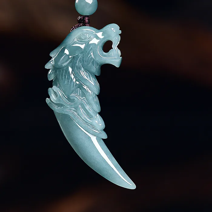 Authentic The Azure Fang Sacred Blue Water Jade Wolf Talisman