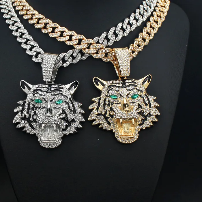Authentic Hip Hop Big 3D Tiger Pendant Necklace Crystal Cuban Chain HipHop Iced Out Bling Necklaces Men Women Charm Jewelry
