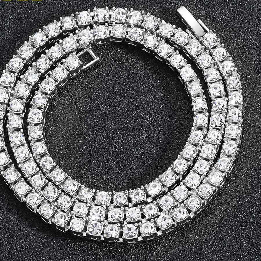 Authentic Hip Hop 5Mm Tennis Chain Iced Out Bracelet Necklace Silver Color Tennis Jewelry Chains 20Inch Choker Punk