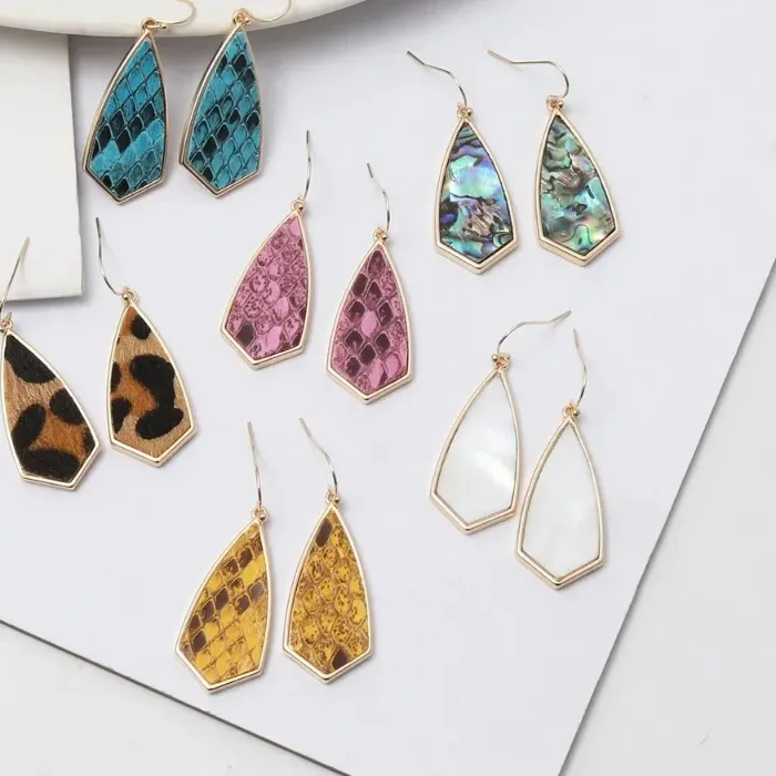 Authentic 10pairs Acrylic Abalone Shell Leopard Curved Geometric Drop Earrings Snakeskin Leather Gold Dangle Earings Jewelry