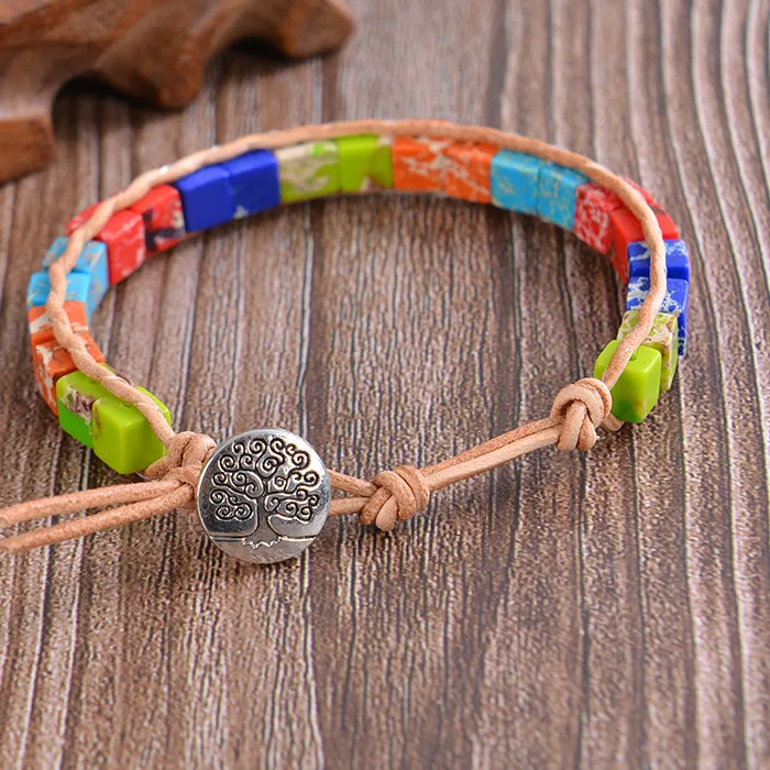 Authentic The Nomad Sanctuary: Multicolor Natural Gemstone and Leather Tibetan Gypsy Meditation Bracelet