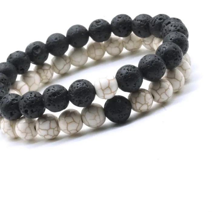 Authentic 15pcs 8mm Cheap Beige Howlite Black Lava Stone Beads DIY Essential Oil Diffuser Bracelet Yoga Strand Jewelry