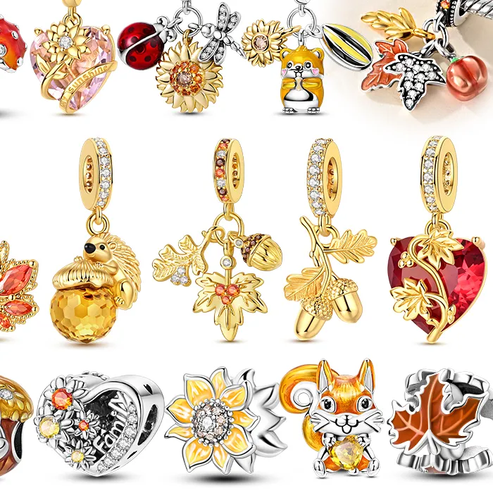 Authentic Autumn Arrivals 925 Sterling Silver Charms Bead Pendant Fit Bracelet Diy For Woman Sunflower Butterfly Squirrel Fine Jewelry