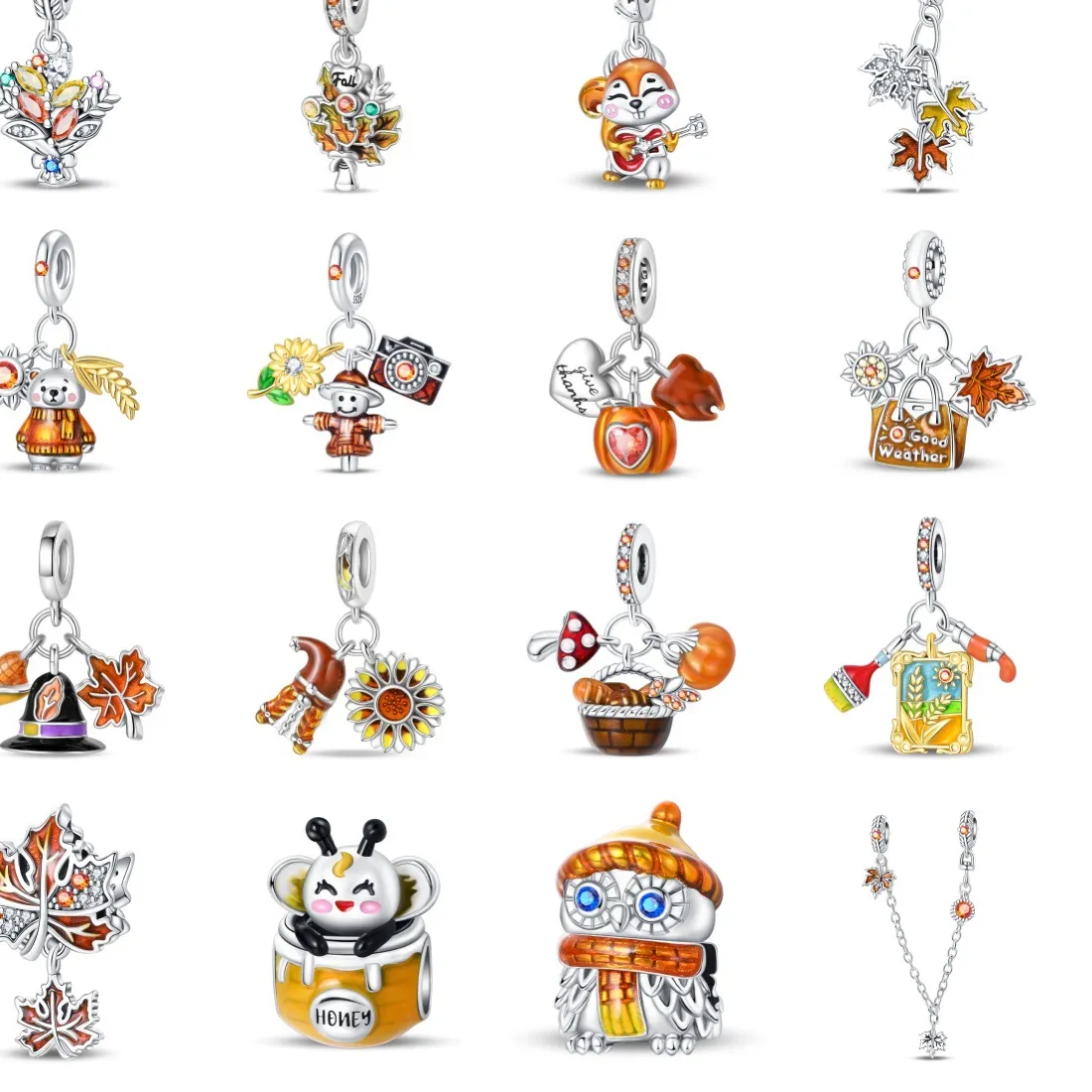 Authentic Original Charms Silver Plated Beads Fit Braceletsdiy Women Accessory Squirrel Maple Leaf Pumpkin Sunflower Crystal Pendant