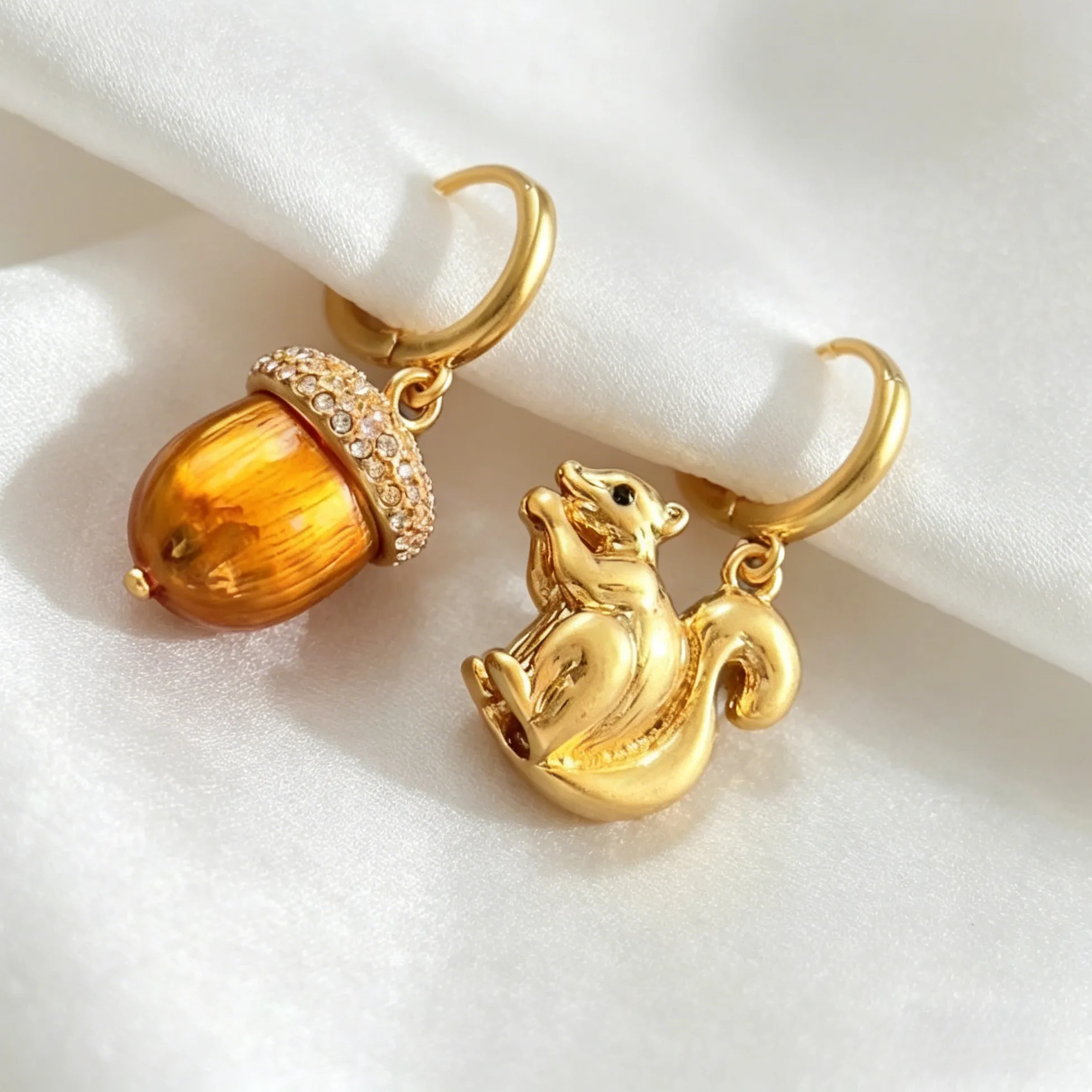 Authentic The Forest Guardian's Bounty: Golden Squirrel & Pinecone Talisman Earrings