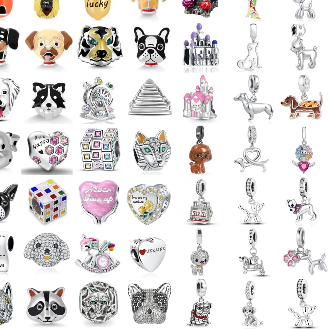 Authentic S925 Silver Animal Charms Beads Dog Cat Fox Bulldog Castle Heart Fit Original Women DIY Jewelry Accessories