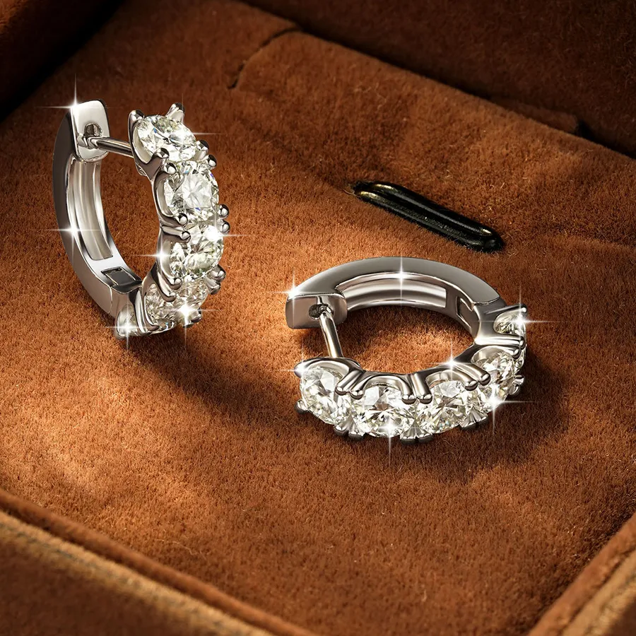 Authentic 4mm Full Moissanite Hoop Earrings for Women Round Cut D-Color Lab Created Diamond Huggie Earrings Fine Jewelry Party Gifts