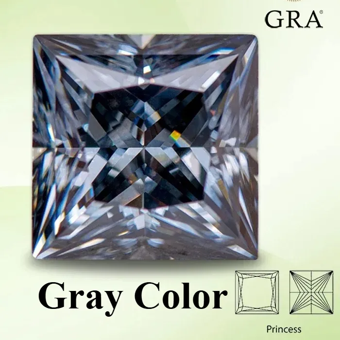 Authentic Moissanite Loose Stone Princess Cut Gray Color Gemstone Lab Created Heat Diamond for Charms Women Jewelry with Certificate
