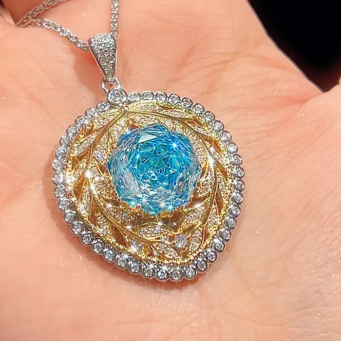 Authentic Guardian Blooms: Aquamarine, Sapphire, and Zircon Amulet for Enduring Love and Serenity