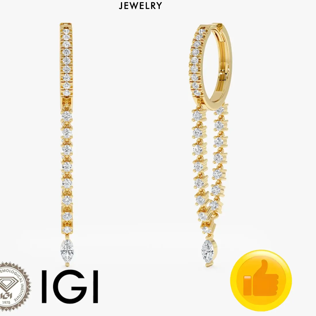 Authentic 9K/14K/18K Yellow Gold Lab Created Diamond Earrings Marquise and Round Cut Lab Diamond Tassel Earrings Fine Jewelry For Women