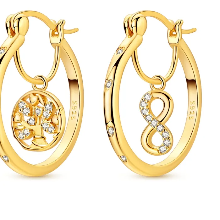 Authentic Celestial Roots Tree of Life Hoop Amulets - Eternal Wisdom Gold-Plated Silver Talismans