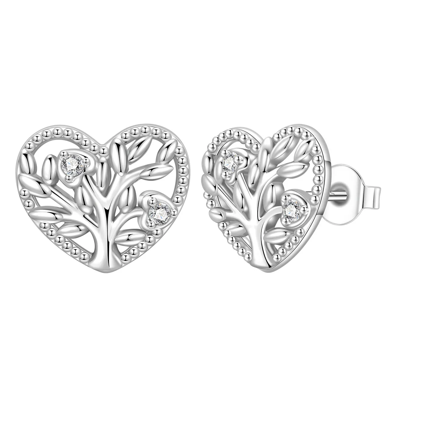Authentic PANPOKI S925 Sterling Silver Love Shaped Tree of Life Stud Earrings Lady S925 Jewelry Party Anniversary Trendy Original Gifts