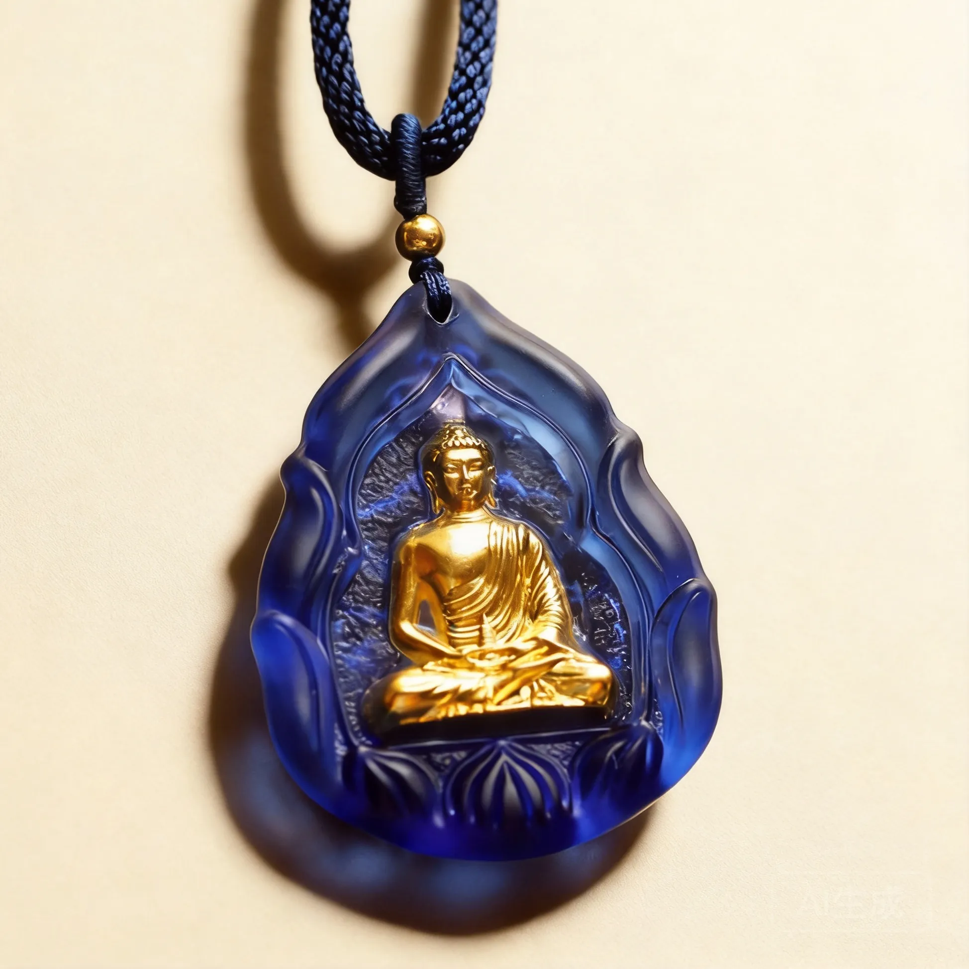 Authentic Chinese Style Lucky Blue Glaze Medicine Buddha Pendant Necklace Lotus Amulet For Blessing Peace Good Fortune Wealth Spiri