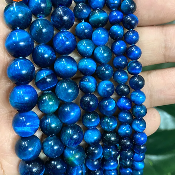 Authentic Natural Peacock Blue Tiger Eye Stone Loose Round Beads For Jewelry Diy Accessories Making Charms Bracelet 15 Strand 6 8 10 12Mm