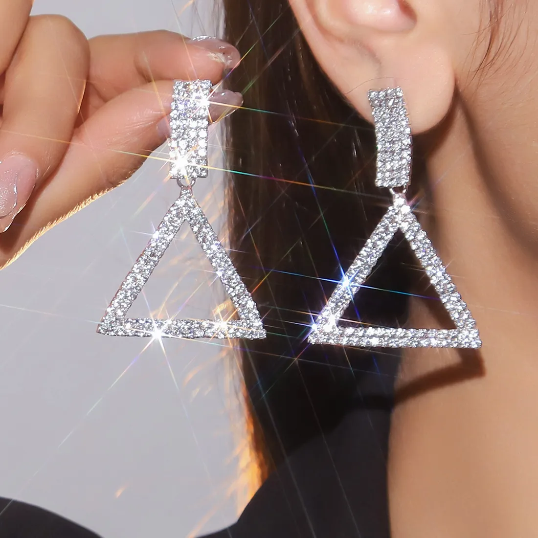 Authentic Prismatic Triangle Talisman Drop Earrings In Radiant Gold Finish
