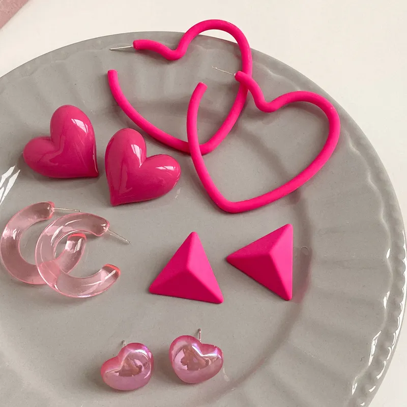 Authentic Mystic Heart's Embrace: Fuchsia Neon Triangle Earrings - A Summer Enchantment
