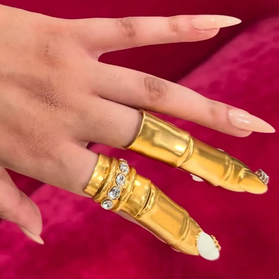 Authentic 1PC Exaggerated Metal Articulated Open Finger Ring For Women Jewelry Boutique Punk Ring Accessories