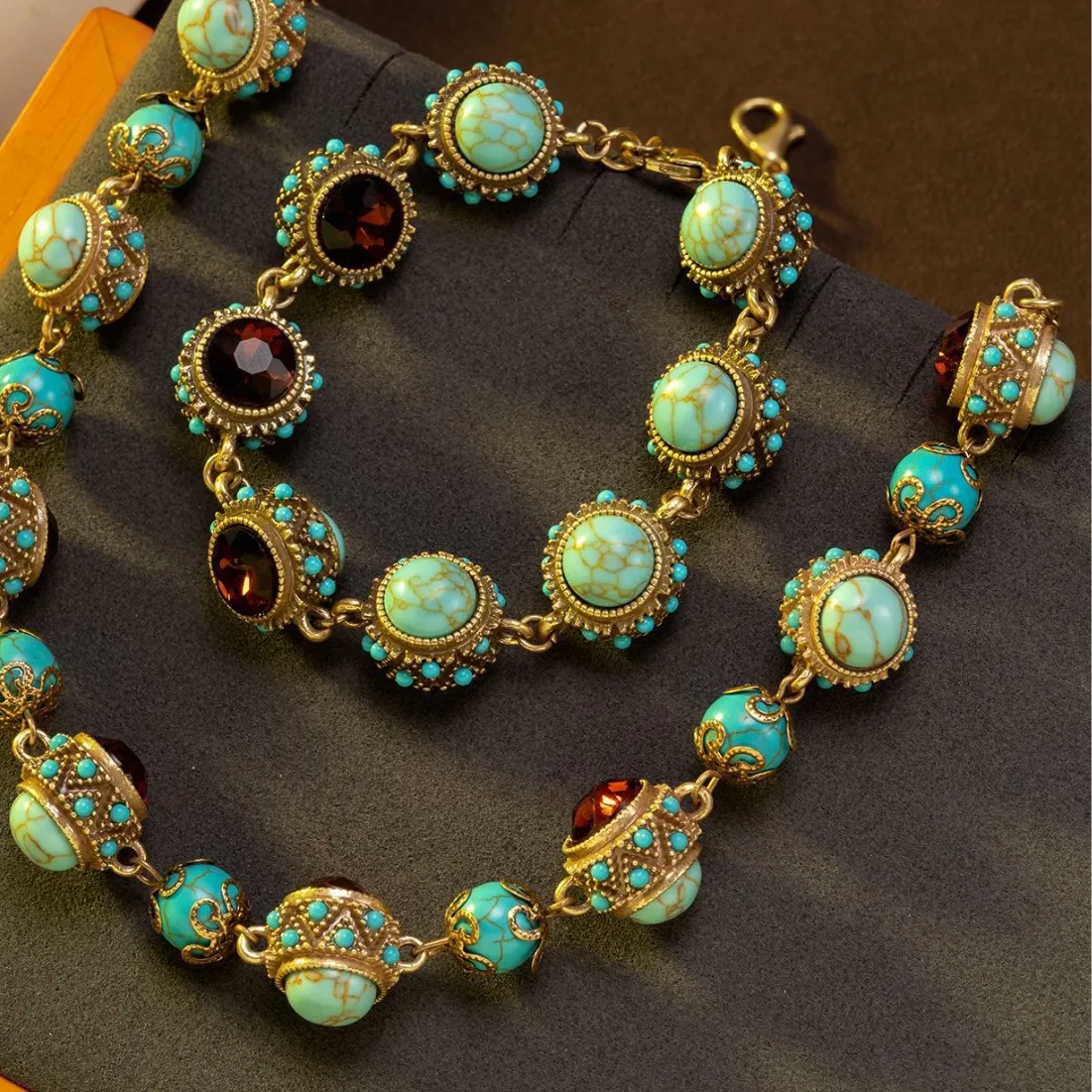 Authentic Bezel- Zirconium Turquoise Necklace Bracelet Temperament Necklace
